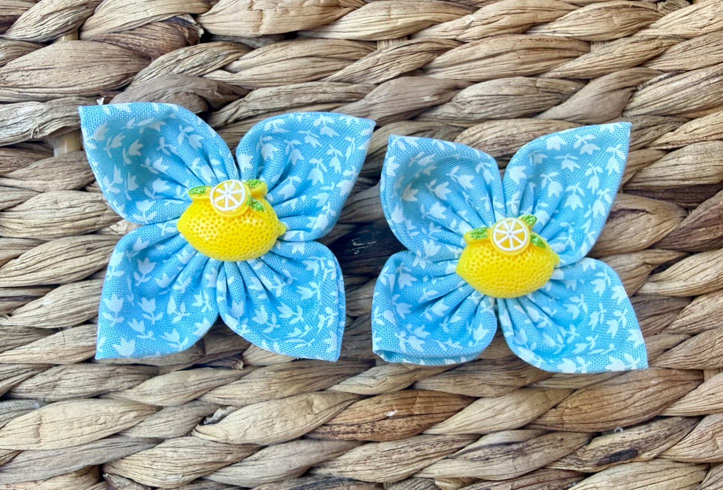 Blue Floral Lemon Pigtail Set