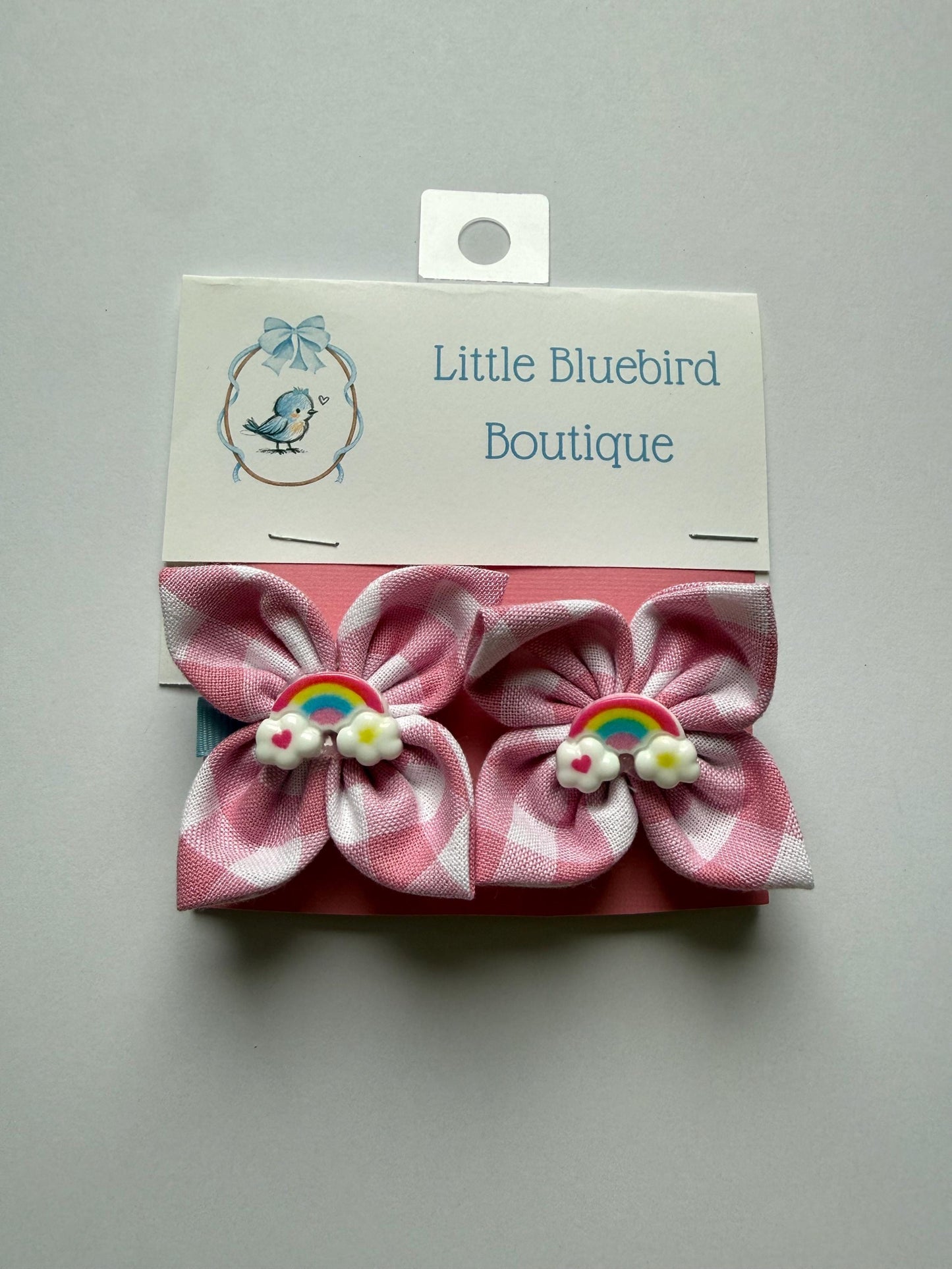 Pink plaid rainbows Pigtail Set