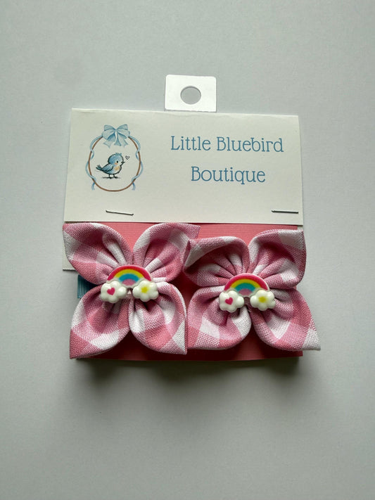 Pink plaid rainbows Pigtail Set