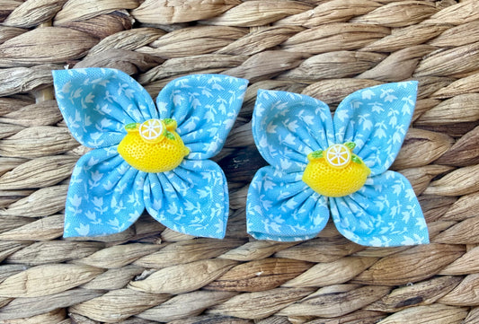 Blue Floral Lemon Pigtail Set