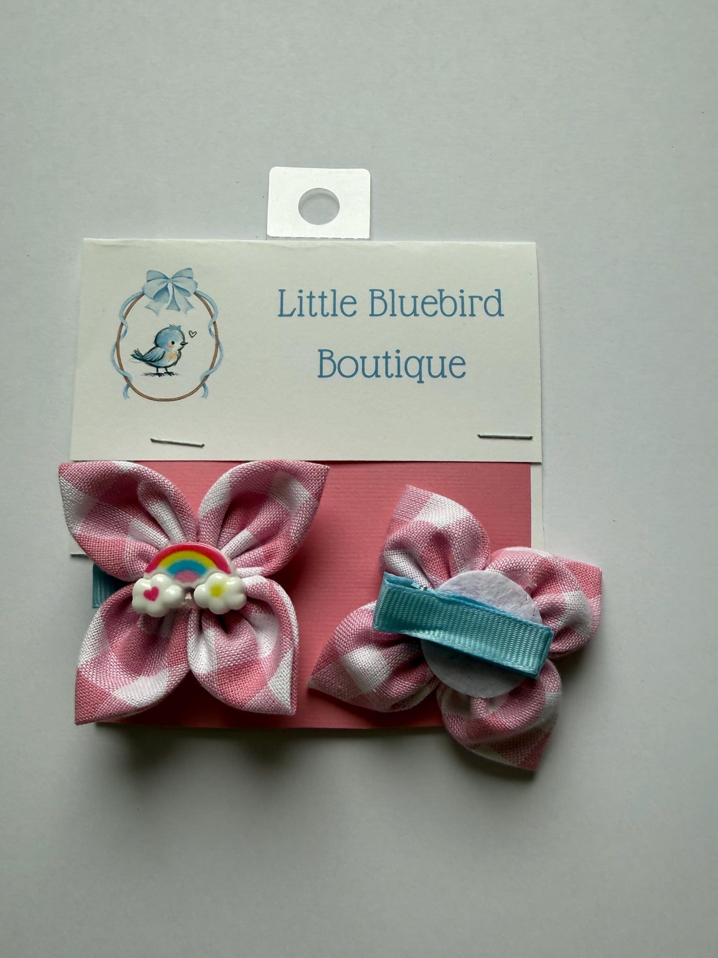 Pink plaid rainbows Pigtail Set