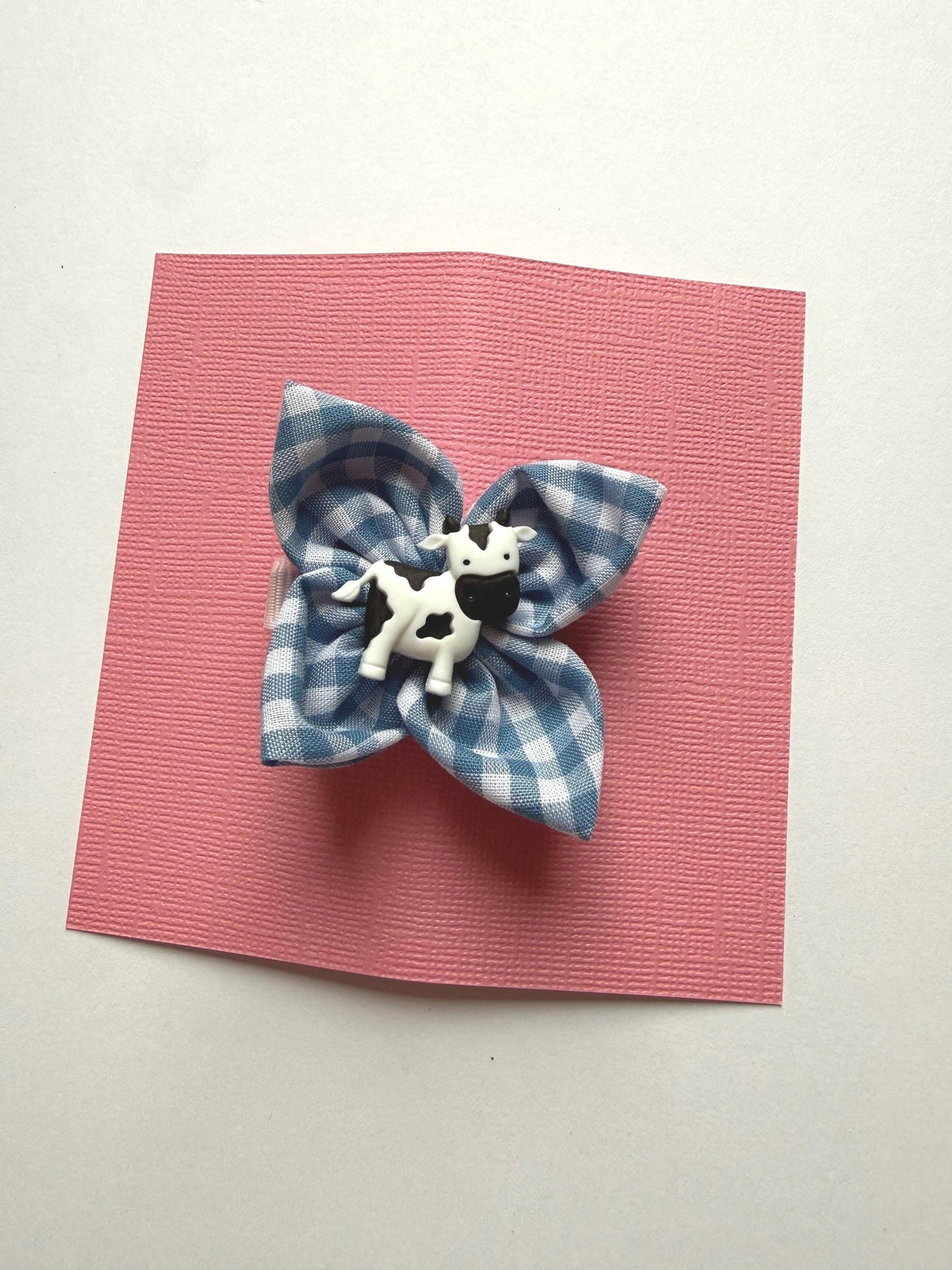 Blue gingham Cow Single bow