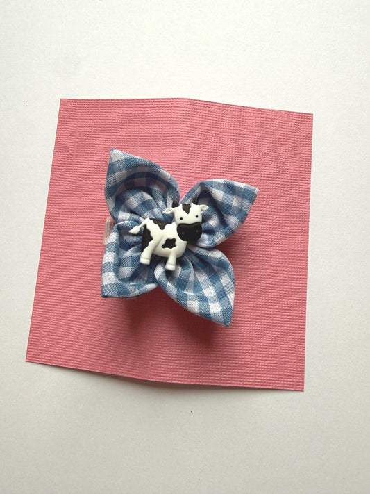 Blue gingham Cow Single bow